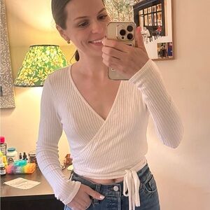 Reformation Petalo White Wrap Top